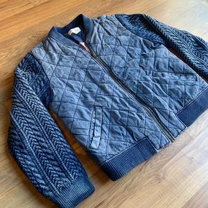 Anthropologie Quilted Denim Bomber Jacket